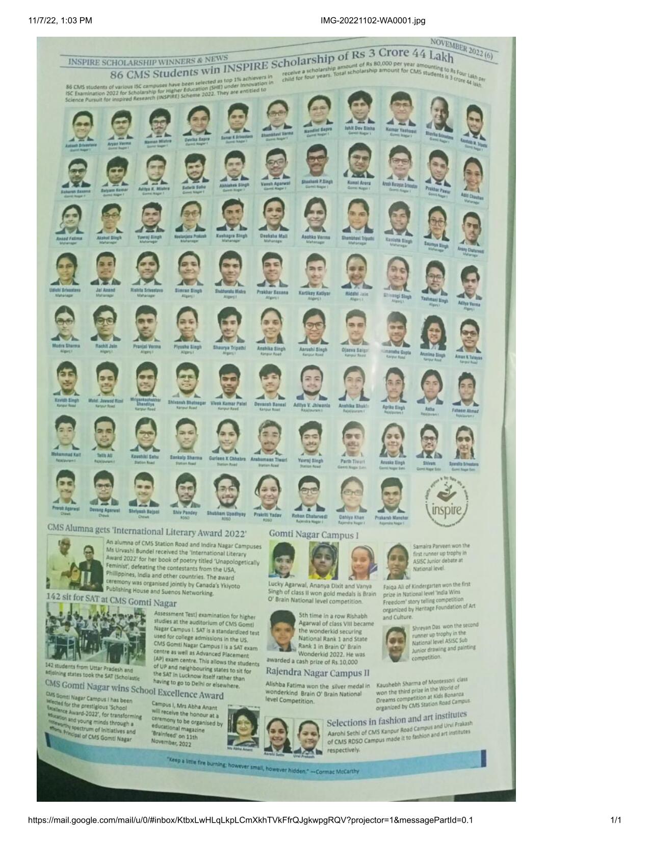 bulletin showing my info about the Scholarship