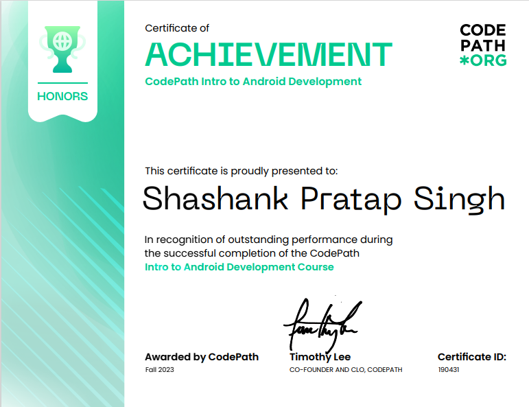 certificate of Data Structures and Algorithm
