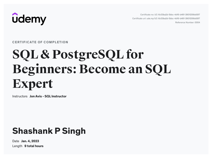 certificate of Data Structures and Algorithm