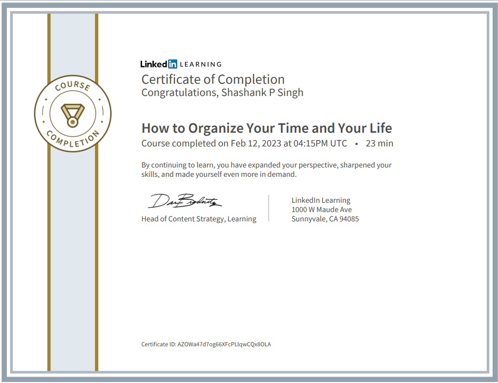 certificate of Data Structures and Algorithm