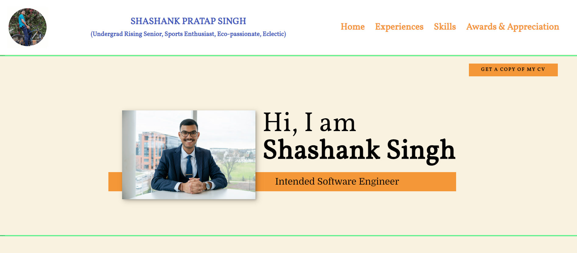 Home Page of Portfolio Website